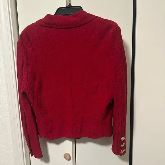 St. John Couture Women's Scarlet Blazer with Gold Buttons - Picture 6 of 7